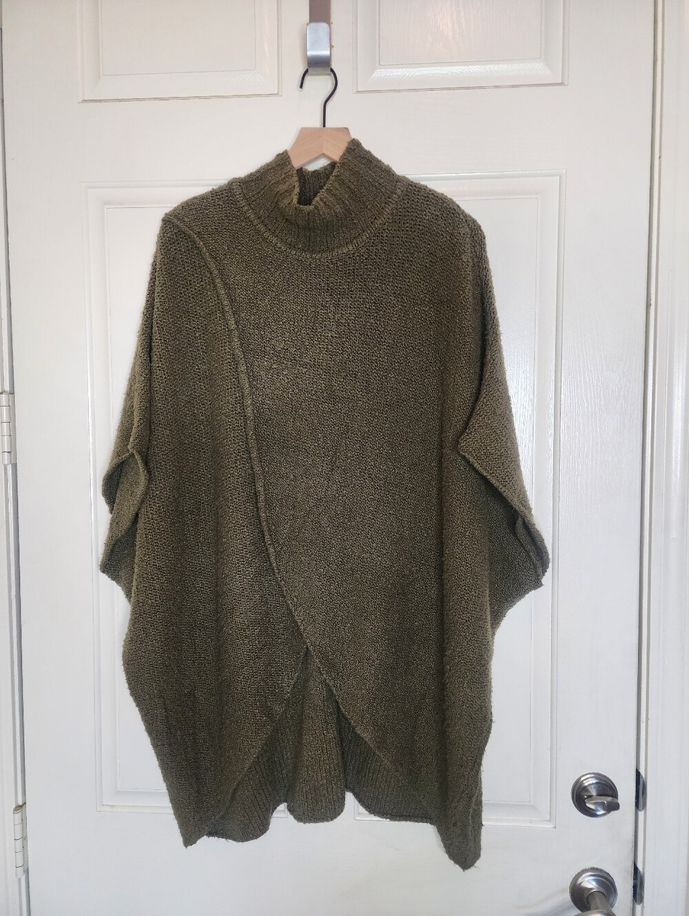 Free People Olive Green Overlap Knit Poncho Turtleneck Sweater M/L